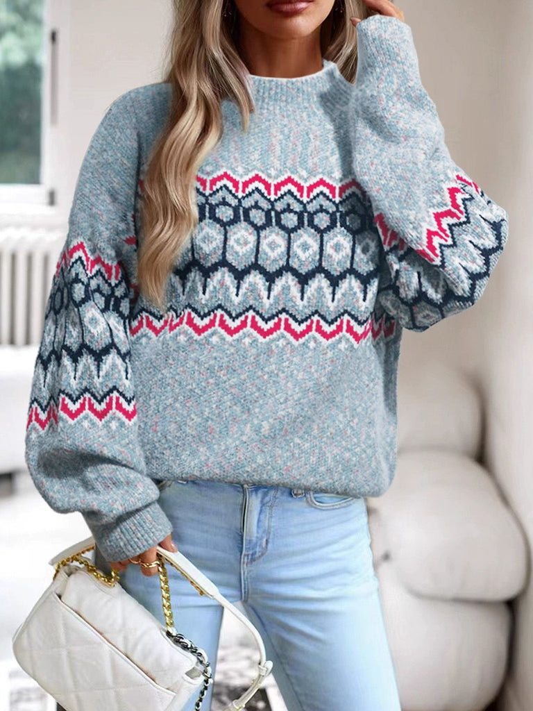 Blue 1940s Irregular Print Christmas Sweater - vintage fashion, retro style