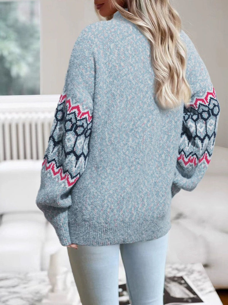 Blue 1940s Irregular Print Christmas Sweater - vintage fashion, retro style