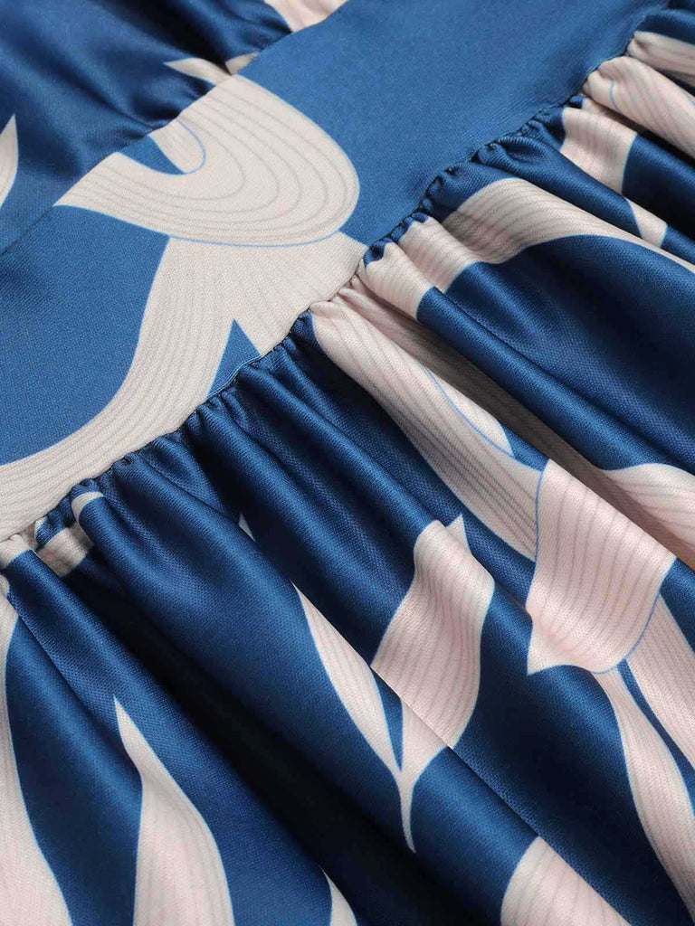 Blue 1940s One-Shoulder Plants Slit Dress — a 1940s silhouette that turns sidewalks into runways