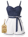Blue 1940s Polka Dot Patchwork Suspender Romper - vintage jumpsuit, retro fashion