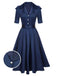 Blue 1940s Solid Short Sleeves Lapel Dress: timeless style reimagined