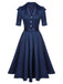 Blue 1940s Solid Short Sleeves Lapel Dress — vintage elegance for the modern woman
