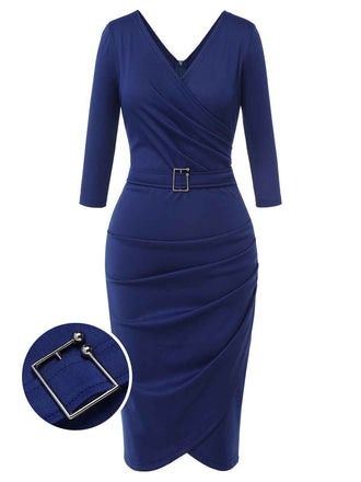 Blue 1940s Solid V-Neck Dress with Belt, vintage dress, retro fashion - perfect for women who love vintage and retro fashion