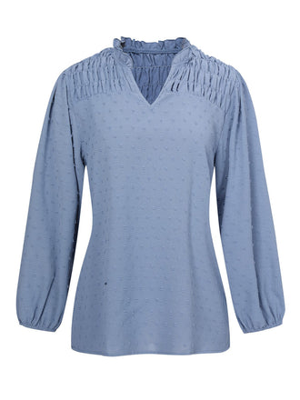 Blue 1940s Solid V-Neck Swiss Dot Blouse, vintage top, retro blouse - perfect for women who love vintage and retro fashion