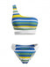 Blue 1940s Stripe One-Shoulder Cutout Bikini Set - vintage swimsuit, pin-up swimwear for vintage lovers