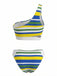 Blue 1940s Stripe One-Shoulder Cutout Bikini Set - vintage swimsuit, pin-up swimwear for vintage lovers