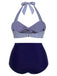 Blue 1940s Striped Halter Bowknot Bikini Set - vintage fashion, retro style