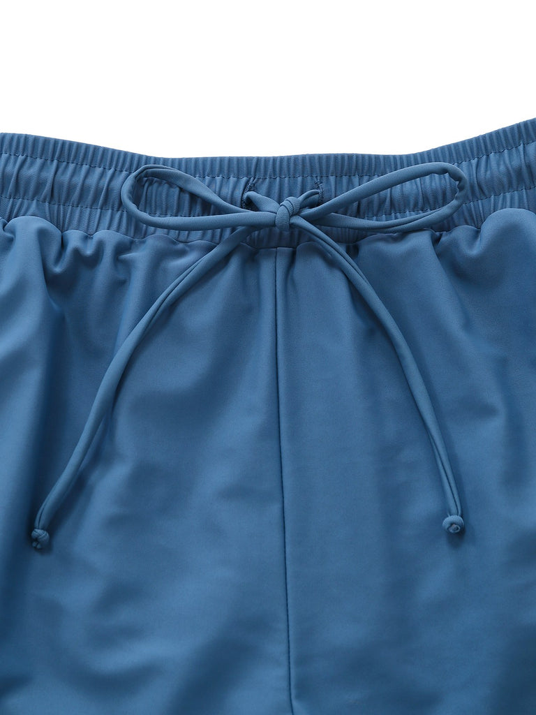 Blue 1940s Striped Pocket Ruched Swimsuit