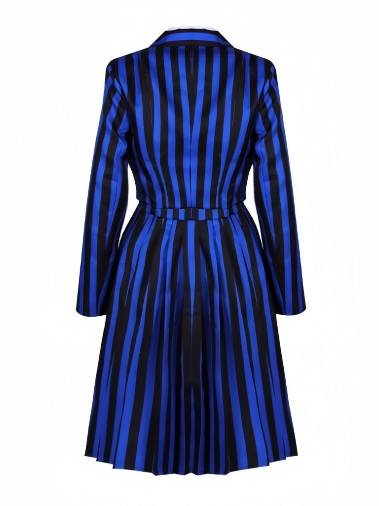 Blue 1940s Striped Wednesday Enid Uniform Set - vintage fashion, retro style