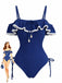 Blue 1940s Seashell Pendant Ruffle One-Piece Swimsuit - vintage swimsuit, pin-up swimwear for vintage lovers