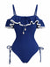 Blue 1940s Seashell Pendant Ruffle One-Piece Swimsuit - vintage swimsuit, pin-up swimwear for vintage lovers