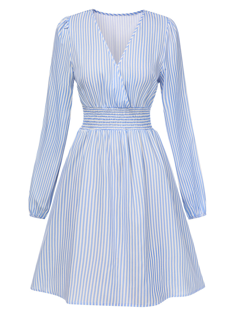 1940s VNeck Stripes Long Sleeve | 1940s | vintage dress, retro fashion