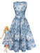 Blue 1950s All-Over Oil Painting Floral Sleeveless Dress - vintage dress, retro fashion, elegant style for vintage lovers