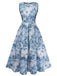 Blue 1950s All-Over Oil Painting Floral Sleeveless Dress: beautiful vintage dress, retro fashion, elegant style with timeless appeal