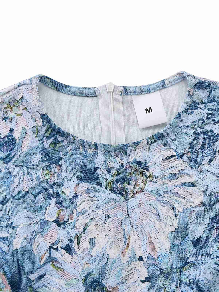 Blue 1950s All-Over Oil Painting Floral Sleeveless Dress - vintage dress, retro fashion, elegant style for vintage lovers