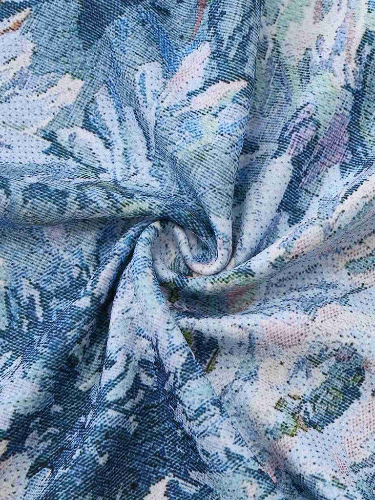 Blue 1950s All-Over Oil Painting Floral Sleeveless Dress - vintage dress, retro fashion, elegant style for vintage lovers
