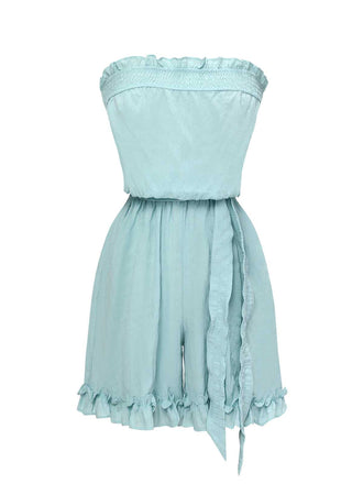 She adds this Blue 1950s Bandeau Ruffles Belted Romper and suddenly it's 1950s perfection