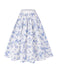 Blue 1950s Blue & White Porcelain Floral Skirt - vintage skirt, retro style, pure white
