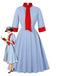 Blue 1950s Contrast Tie-Neck High Collar Dress - vintage dress, retro fashion, rockabilly
