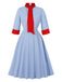 Blue 1950s Contrast Tie-Neck High Collar Dress - vintage dress, retro fashion, rockabilly