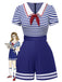 She finds her 1950s story in this Blue 1950s Cotton Cravat Nautical Stripe Romper