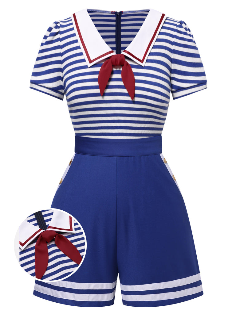 Blue 1950s Cotton Cravat Nautical Stripe Romper: timeless 1950s elegance she makes her own