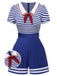 Blue 1950s Cotton Cravat Nautical Stripe Romper: timeless 1950s elegance she makes her own