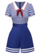 This Blue 1950s Cotton Cravat Nautical Stripe Romper whispers 1950s secrets to those who notice