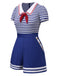 Blue 1950s Cotton Cravat Nautical Stripe Romper — 1950s style that transcends decades