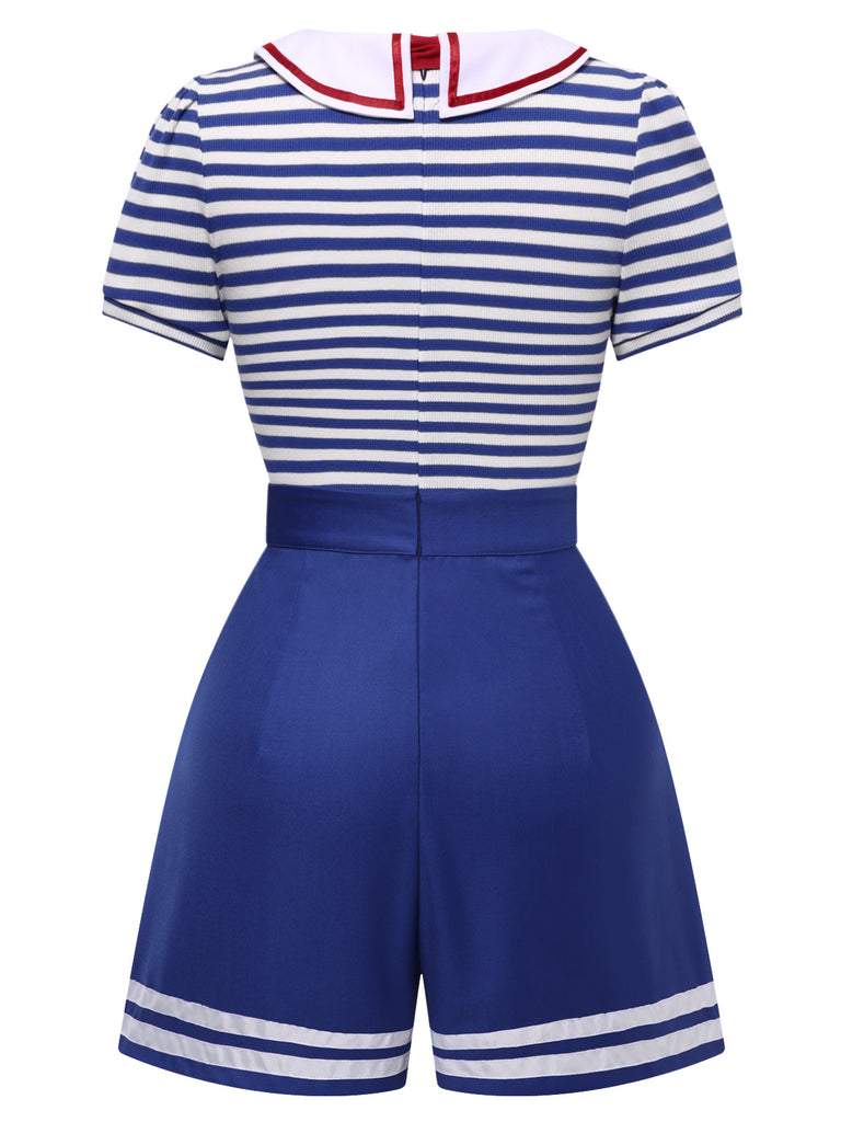 Blue 1950s Cotton Cravat Nautical Stripe Romper — 1950s vintage charm for her modern wardrobe