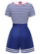 Blue 1950s Cotton Cravat Nautical Stripe Romper — 1950s vintage charm for her modern wardrobe