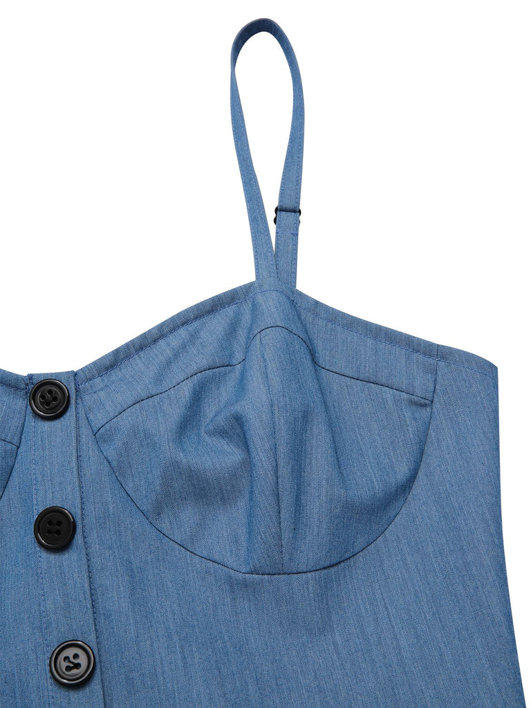 Blue 1950s Denim Polka Dot Mesh Patchwork Dress, vintage dress, retro fashion, rockabilly, pin-up fashion - perfect for women who love vintage and retro fashion