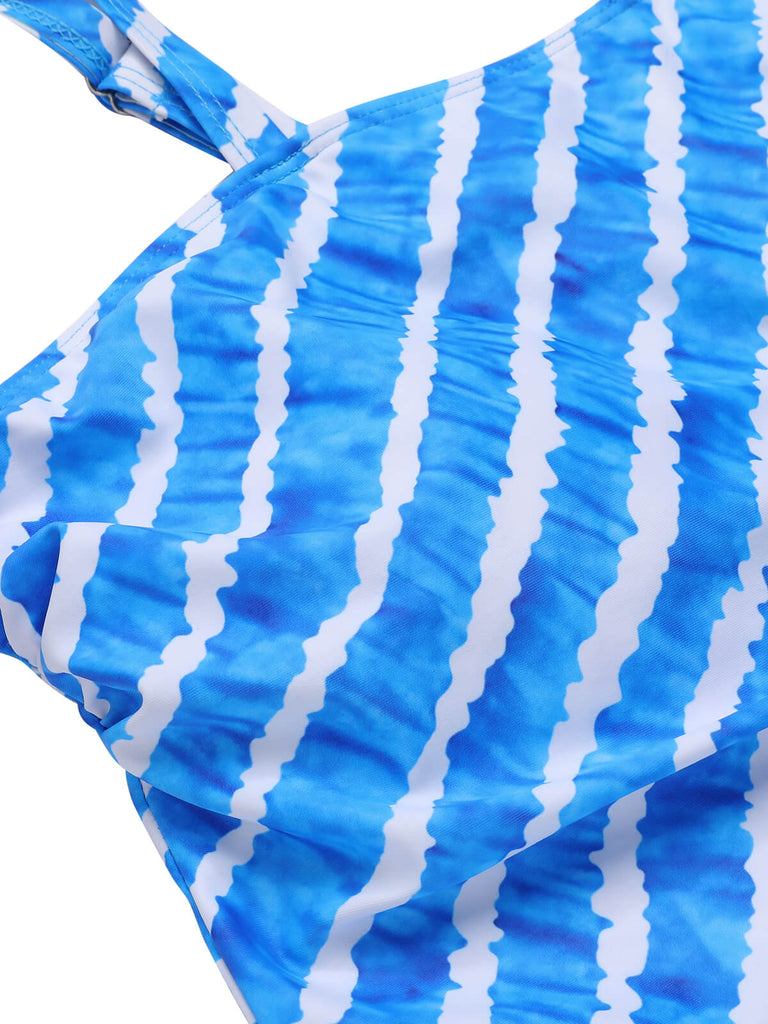 Blue 1950s Diagonal Stripe Swimsuit — 1950s poolside glamour meets sun-drenched confidence