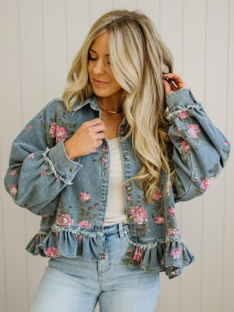 Blue 1950s Floral Denim Vintage Top 3