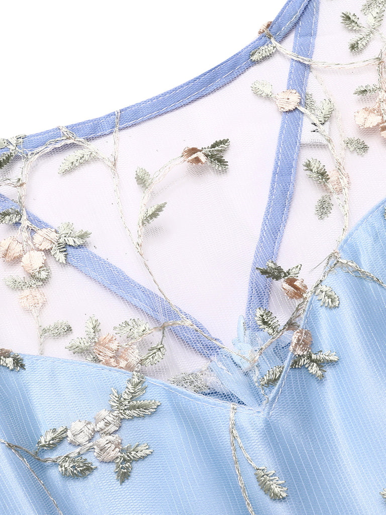 Blue 1950s Floral Embroidery Lace Dress, vintage dress, retro fashion, rockabilly, pin-up fashion - perfect for women who love vintage and retro fashion