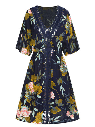 Blue 1950s Floral Hollow Cover-Up, vintage fashion, retro style - perfect for women who love vintage and retro fashion
