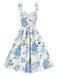 Blue 1950s Floral Organza Lace-Up Dress - vintage dress, retro fashion, rockabilly