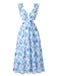 Blue 1950s Floral Print Ruffle Straps Cutout Maxi Dress, vintage dress, retro fashion, rockabilly, pin-up fashion - perfect for women who love vintage and retro fashion