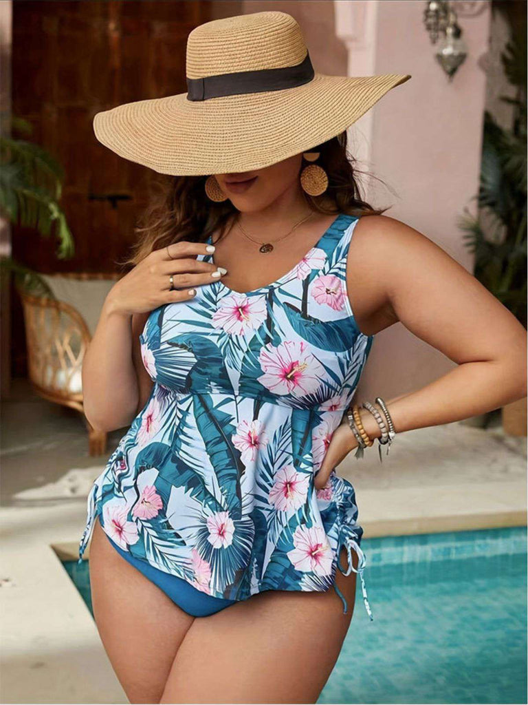 Blue 1950s Floral Swimsuit — 1950s poolside glamour meets sun-drenched confidence