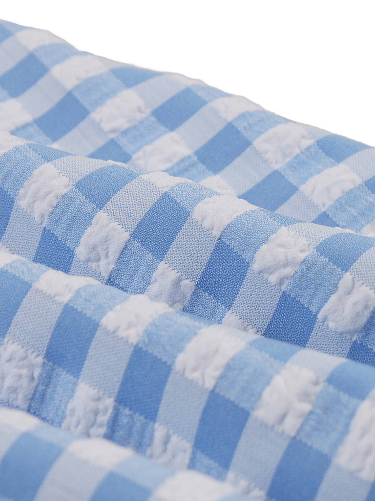 Blue 1950s Gingham Plaid Ruffle Swing Dress - vintage dress, retro fashion, rockabilly