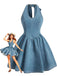 Blue 1950s Halter Bow Denim Top