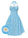 She slips into this Blue 1950s Halter Lace Daisy Dress and suddenly it's a 1950s daydream
