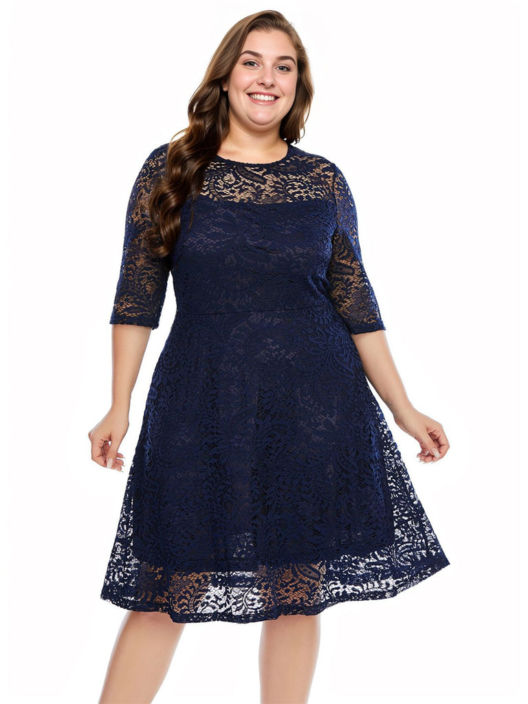 Blue 1950s Lace Half Sleeves Dress: timeless style reimagined