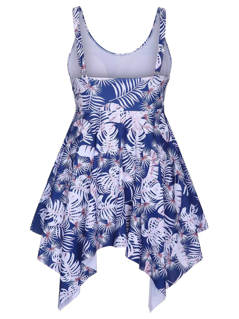 [Plus Size] Blue 1950s Leaves Spaghetti Strap Swimsuit, vintage swimsuit, pin-up swimwear - perfect for women who love vintage and retro fashion