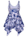 [Plus Size] Blue 1950s Leaves Spaghetti Strap Swimsuit, vintage swimsuit, pin-up swimwear - perfect for women who love vintage and retro fashion