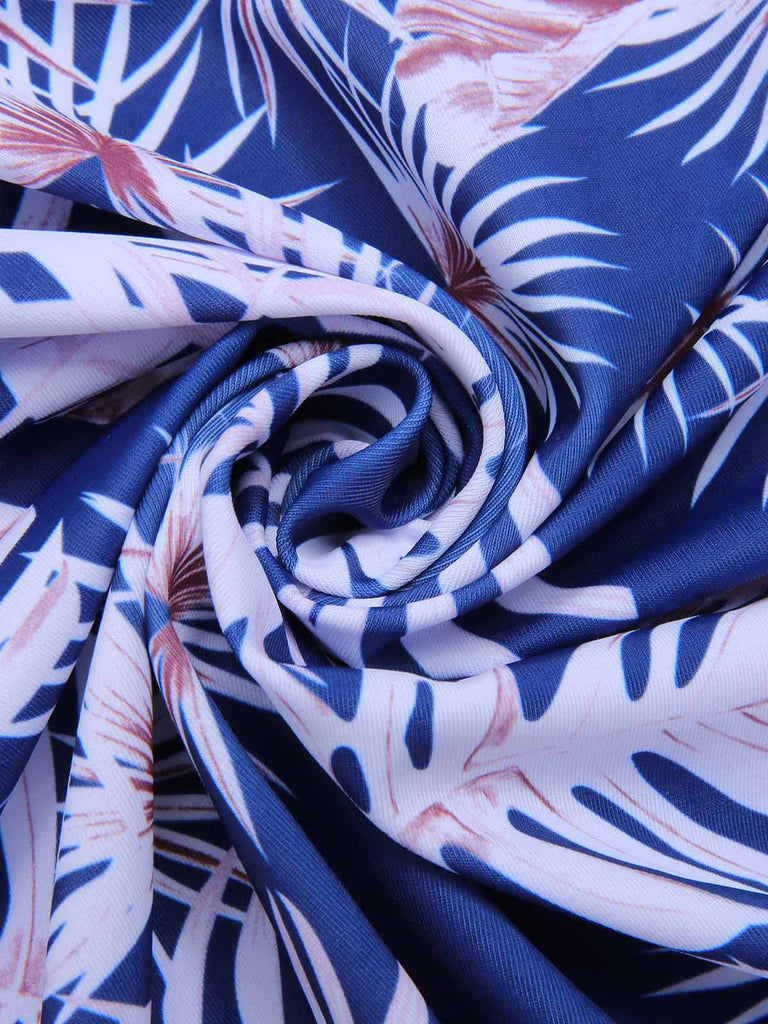 [Plus Size] Blue 1950s Leaves Spaghetti Strap Swimsuit, vintage swimsuit, pin-up swimwear - perfect for women who love vintage and retro fashion
