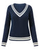 Blue 1950s Nautical Knit V-Neck Striped Sweater - vintage fashion, retro style