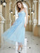 Blue 1950s One-Shoulder Lace-Up Mesh Fishbone Dress - vintage dress, retro fashion, rockabilly
