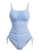 Blue 1950s Pinstripe Ruched Drawstring Tankini Set: beautiful vintage fashion, retro style, classic elegance with timeless appeal