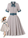 Dark Peacock Blue 1950s Plaid Bow Belted Dress